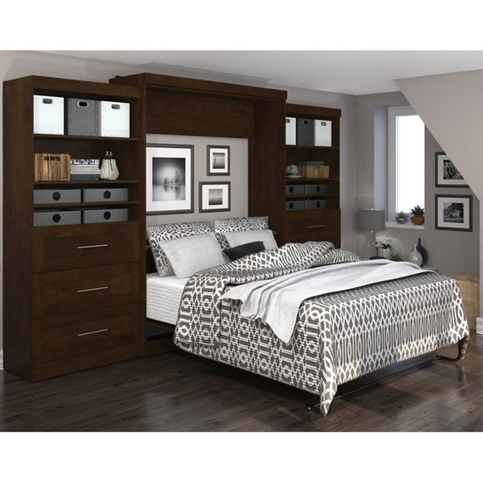 Bestar Pur Queen Murphy Bed and 2 Shelving Units w/Drawers (136W) in Chocolate   Transitional   Entertainment Centers And Tv Stands   by Homesquare  Houzz