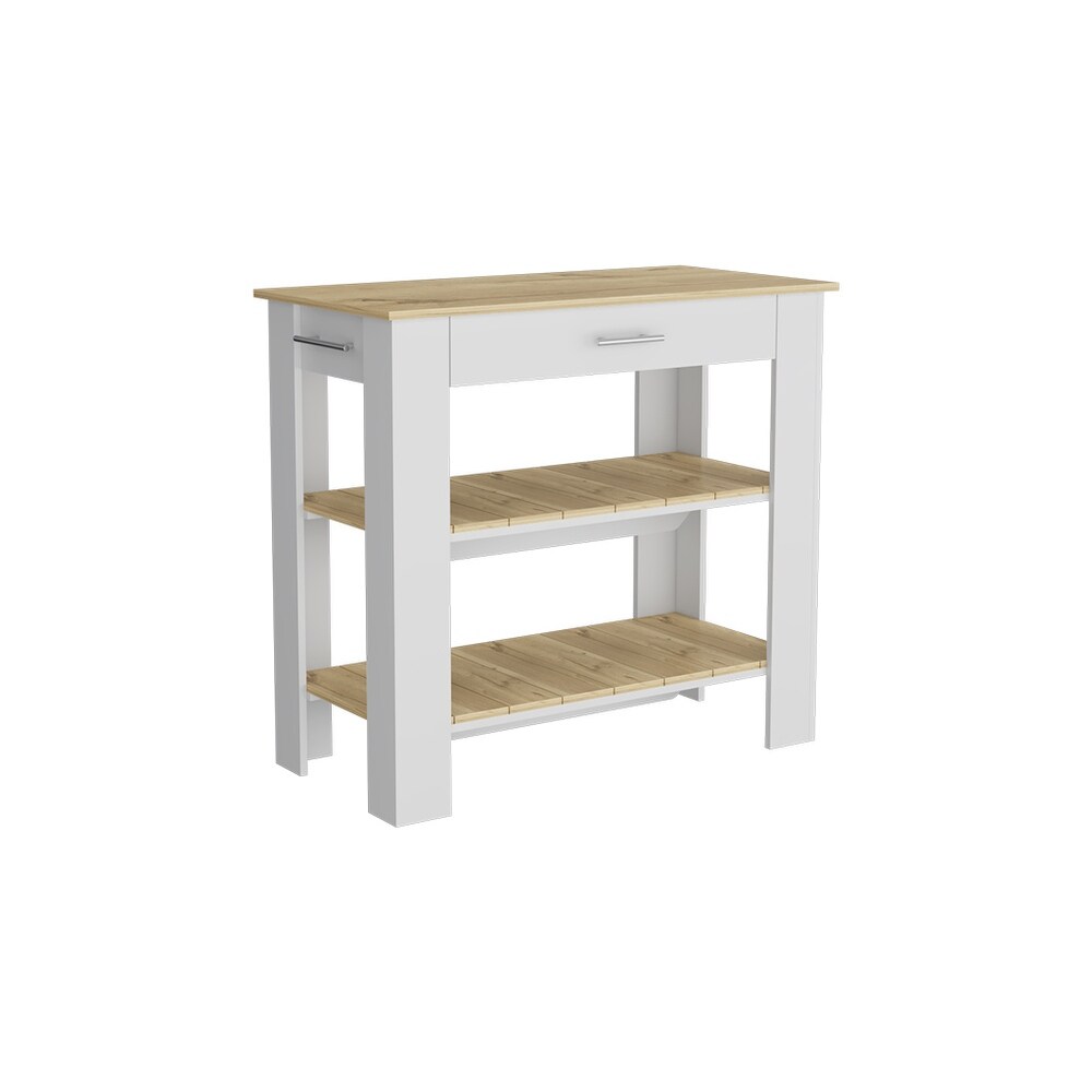 Kitchen Island 40 Inches Dozza Two Shelves  White / Light Oak High quality and durable