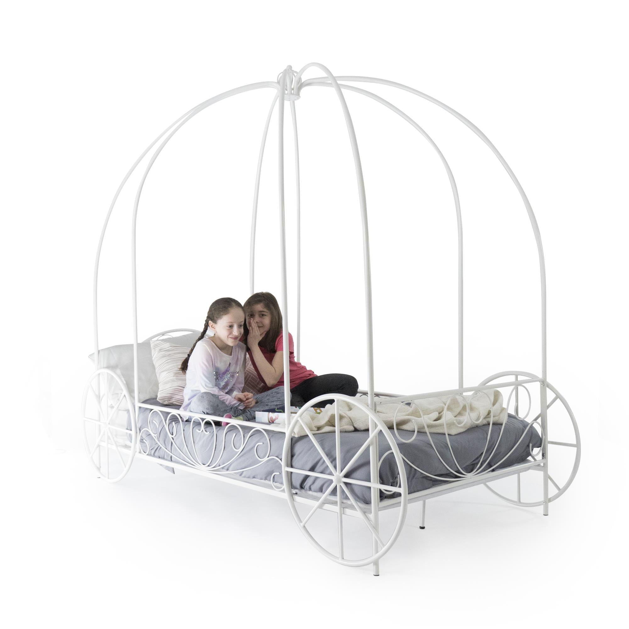 DHP Fairytale Kids Twin Metal Carriage Bed Frame, White