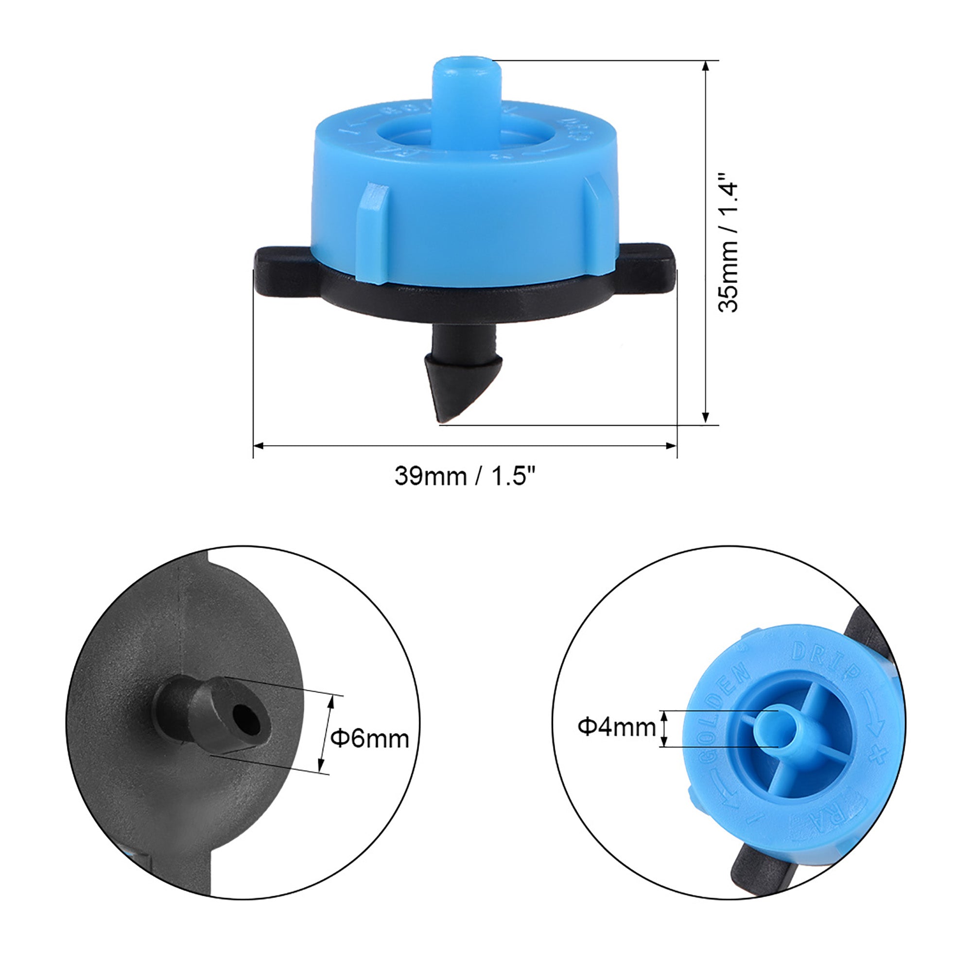 Pressure Compensating Dripper 4GPH 16L/H Emitter for Garden Lawn Drip Irrigation with Barbed Hose Connector Blue 30pcs