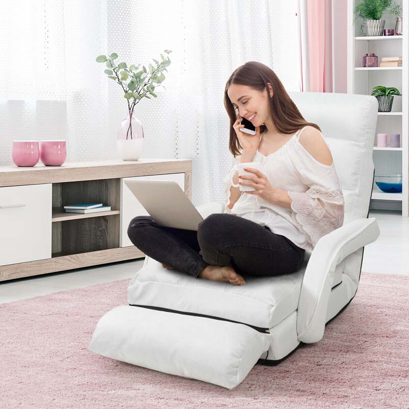 Foldable Massage Floor Chair Recliner, Single Lazy Sofa with Ergonomic Armrest, Adjustable 5 Backrest Positions & Detachable Mat