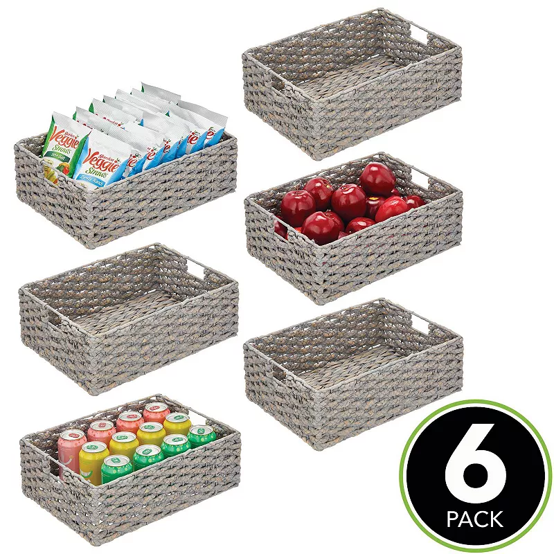 mDesign 12 x 16 x 6 Water Hyacinth Braided Weave Pantry Basket - 6 Pack