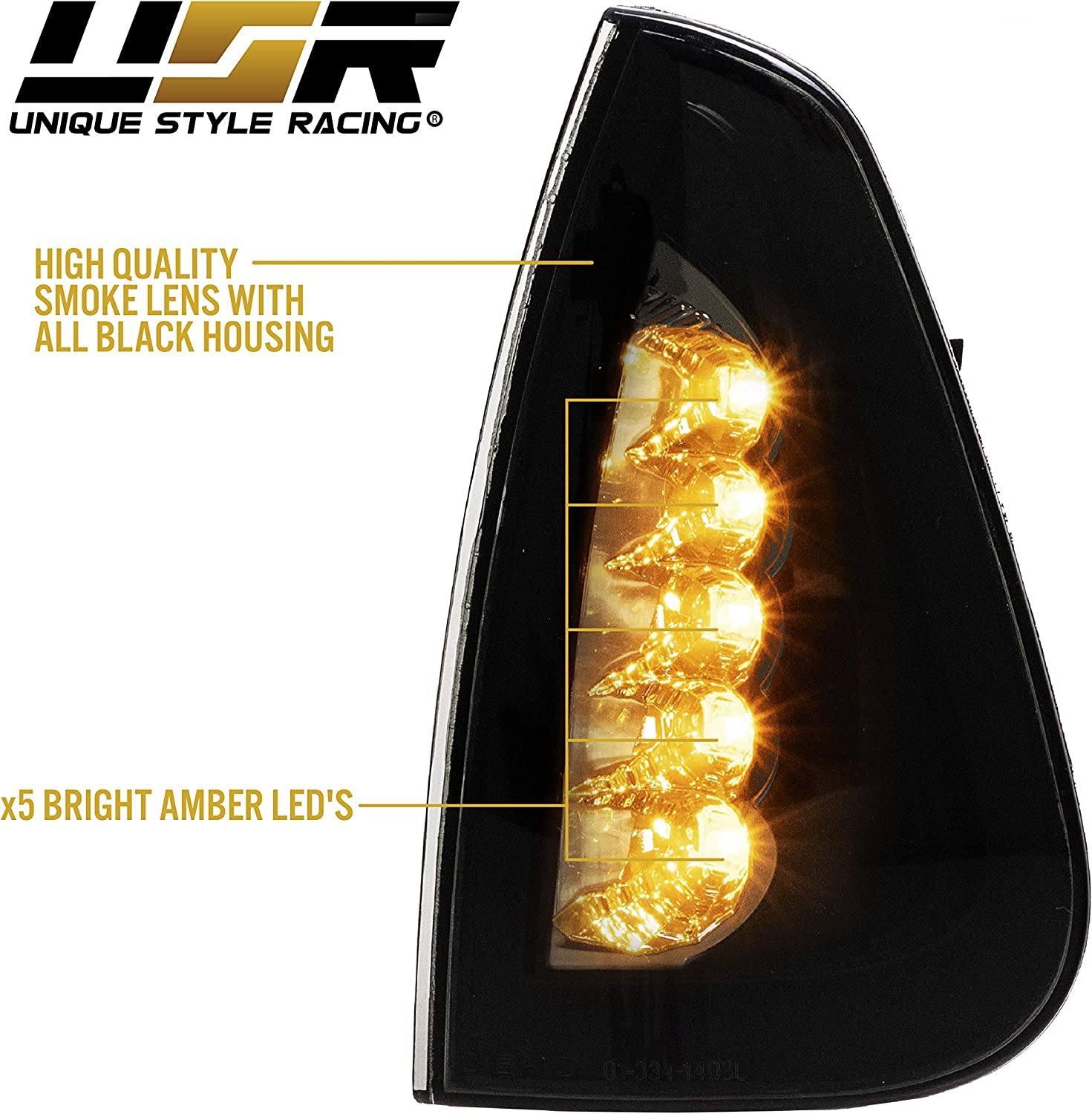 USR DEPO Charger Turn Signal Lights - andlt; LED UPGRADE andgt; Black / Smoke Front LED Corner Lamps (Left + RIght) Compatible with 2006-2010 Dodge Charger Sedan (Smoked Lens， Plug and Play Amber LED)