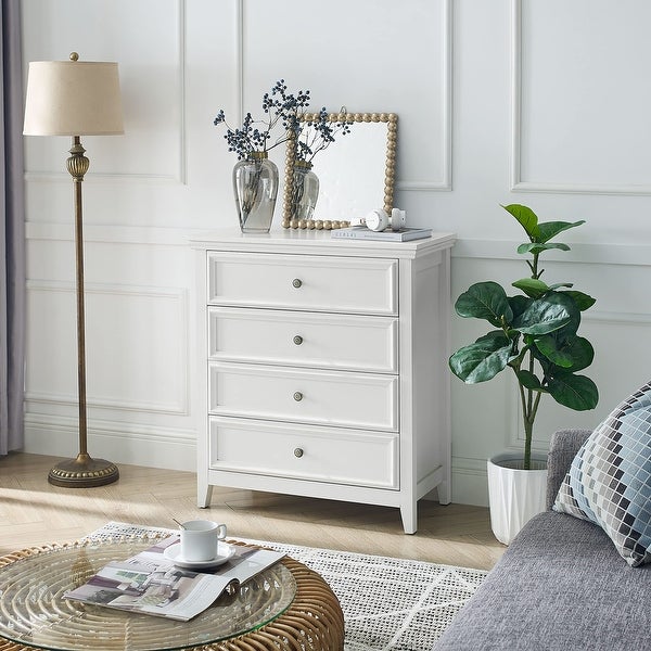 White Dresser for Bedroom， 4 Chest of Drawers Dresser Modern Wood Nightstand， Tall Clothes Organizer Cabinet Kids Dresser - - 37668678