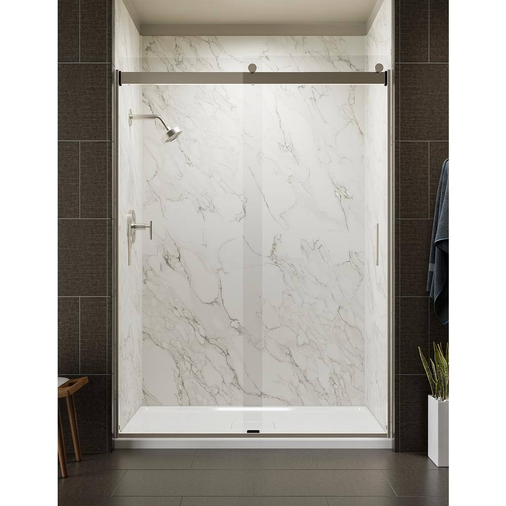 KOHLER Levity 59.625 in. W x 82 in. H Frameless Sliding Shower Door in Brushed Nickel K-706165-L-NX