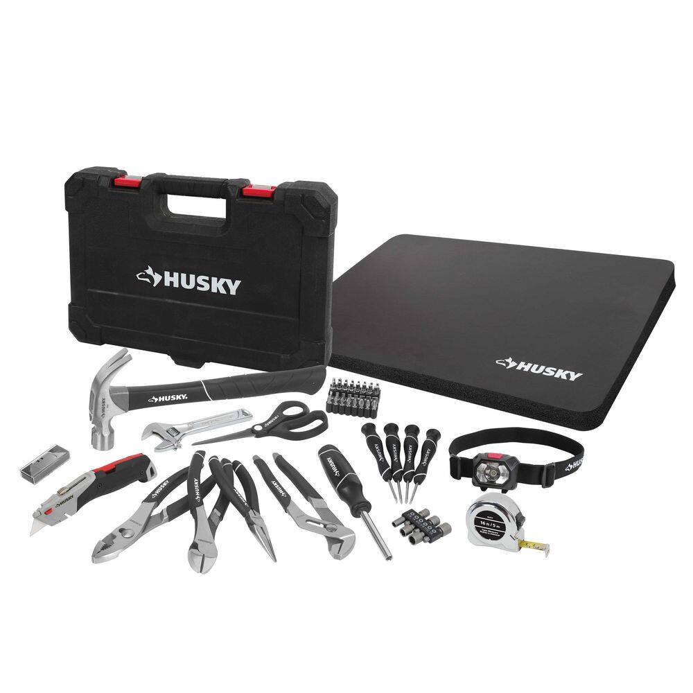 Husky 60-Piece Home Repair tool set Bundled with Headlamp and Knee Pad 90658