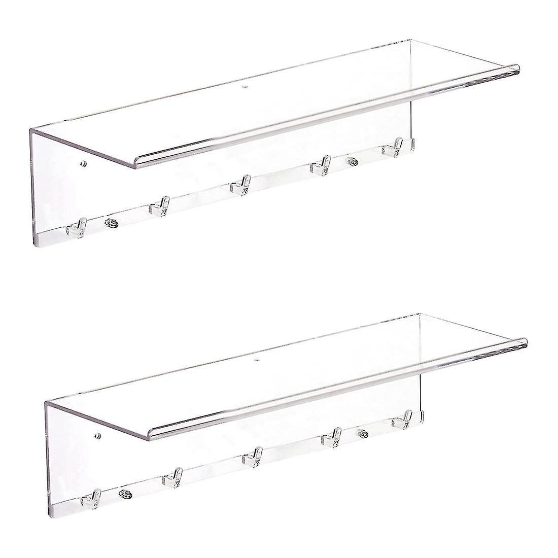 Clear Floating Shelves Display Led，2 Pcs Decorative Wall Storage Shelves With Detachable Towel Hook