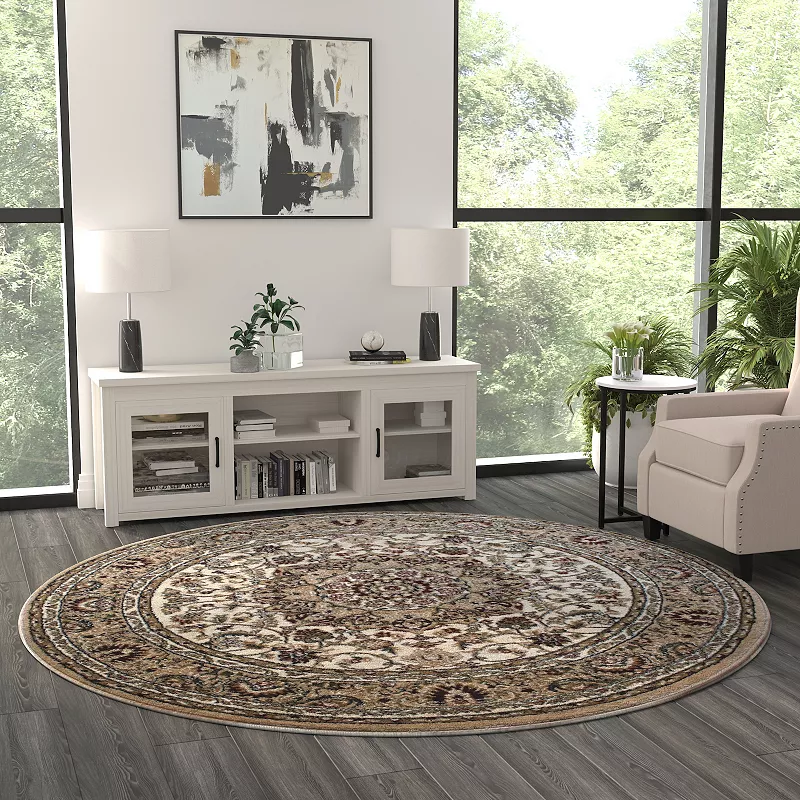 Masada Rugs Masada Rugs Bellagio Collection 7'x7' Round Traditional Area Rug in Ivory - Design B401