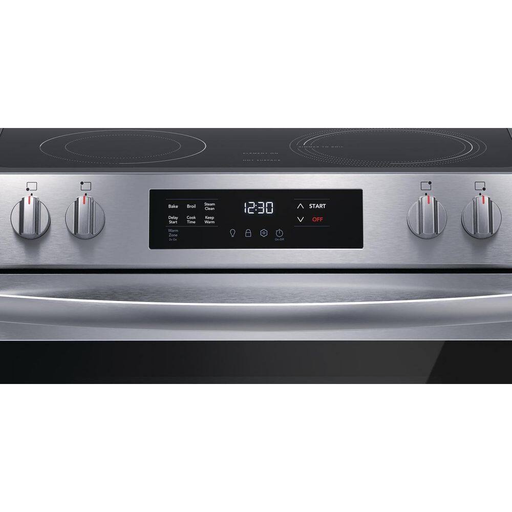 Frigidaire 30 in. 5-Element Slide-In Front Control Electric Range with Steam Clean in Stainless Steel FCFE3062AS