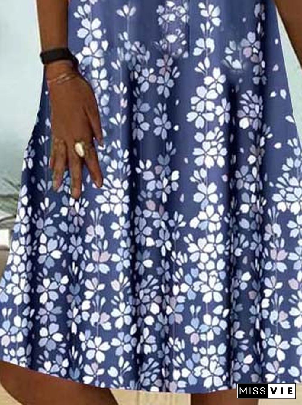 Women Casual Short Sleeve Round Neck Floral Printed Midi Dress