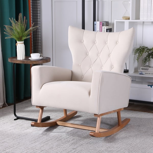 Velvet Tufted Rocking Chair High Back Accent Chair Padded Upholstered Arm Chair， Livingroom Single Sofa Lounge Chair Armchair