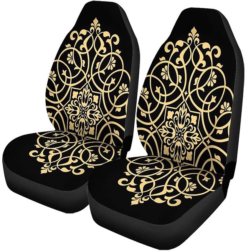 Set Of 2 Car Seat Covers Golden Wrought Iron Flower Universal Auto Front Seats Protector Fits For Car，suv Sedan，truck