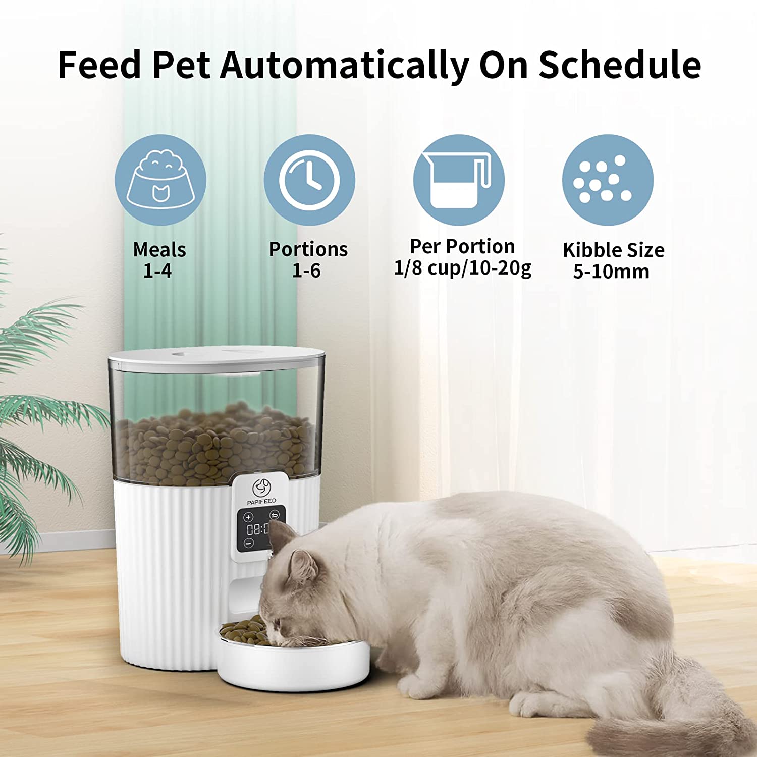 Timed Automatic Cat Feeders: Pet Smart Dry Food Dispenser with Stainless Steel Bowl， Programmable Portion Control Auto Feeder， Outdoor Battery Operated Up to 30 Days， for Cats and Small Dogs…