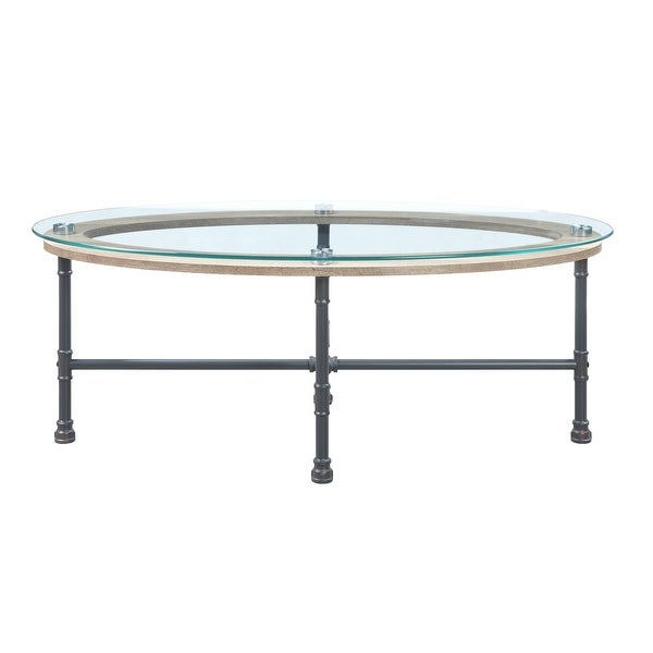 ACME Brantley Coffee Table in Clear Glass and Sandy Gray Finish