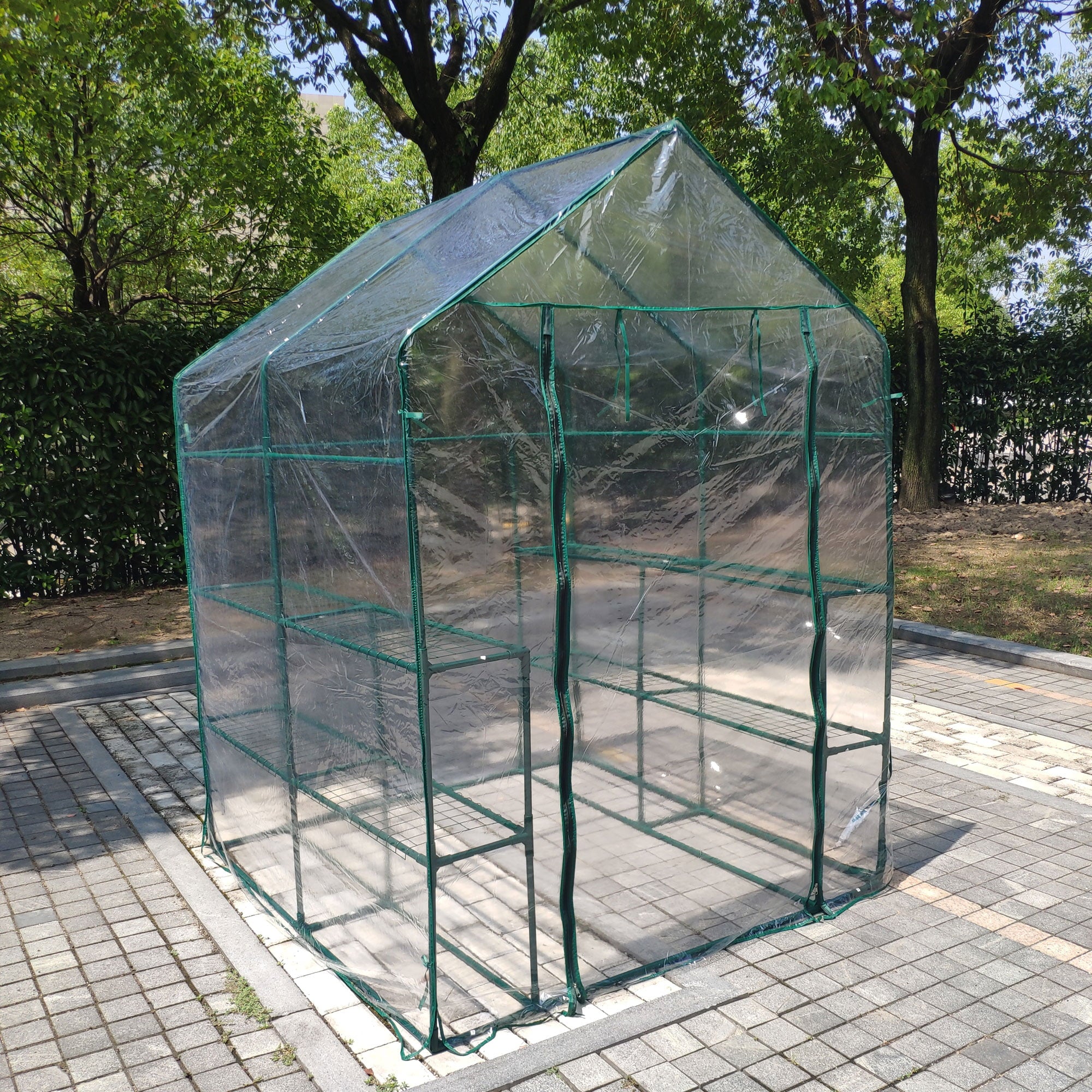 Unique Choice 56 x 56 inches Walk-in Greenhouse With Shelves, Transparent Cover