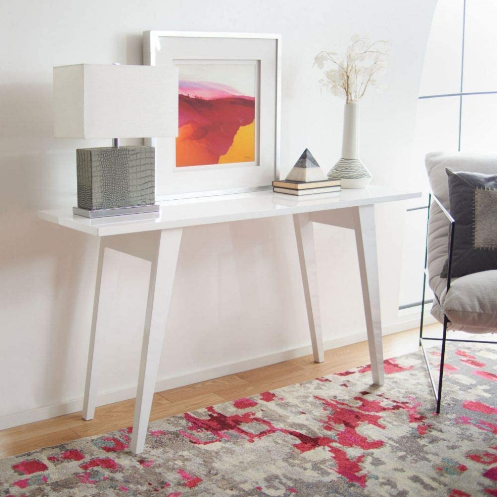 Mid Century Console Table  Sleek Design With Splayed Legs  White Lacquer Finish   Farmhouse   Console Tables   by Declusia  Houzz