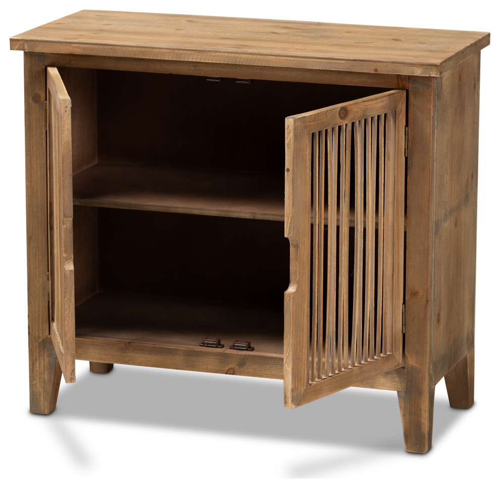 Kors Rustic Transitional Medium Oak 2 Door Wood Spindle Accent Storage Cabinet   Transitional   Accent Chests And Cabinets   by Baxton Studio  Houzz