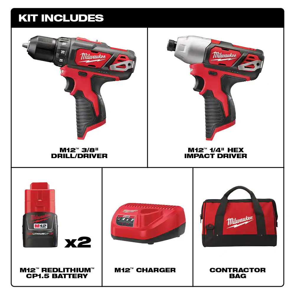 Milwaukee M12 12V Lithium-Ion Cordless Drill Driver/Impact Driver Combo Kit (2-Tool) With Titanium Drill Bit Set (23-Piece)