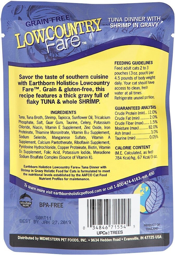 Earthborn Holistic Lowcountry Fare Tuna Dinner with Shrimp in Gravy Grain-Free Cat Food Pouches