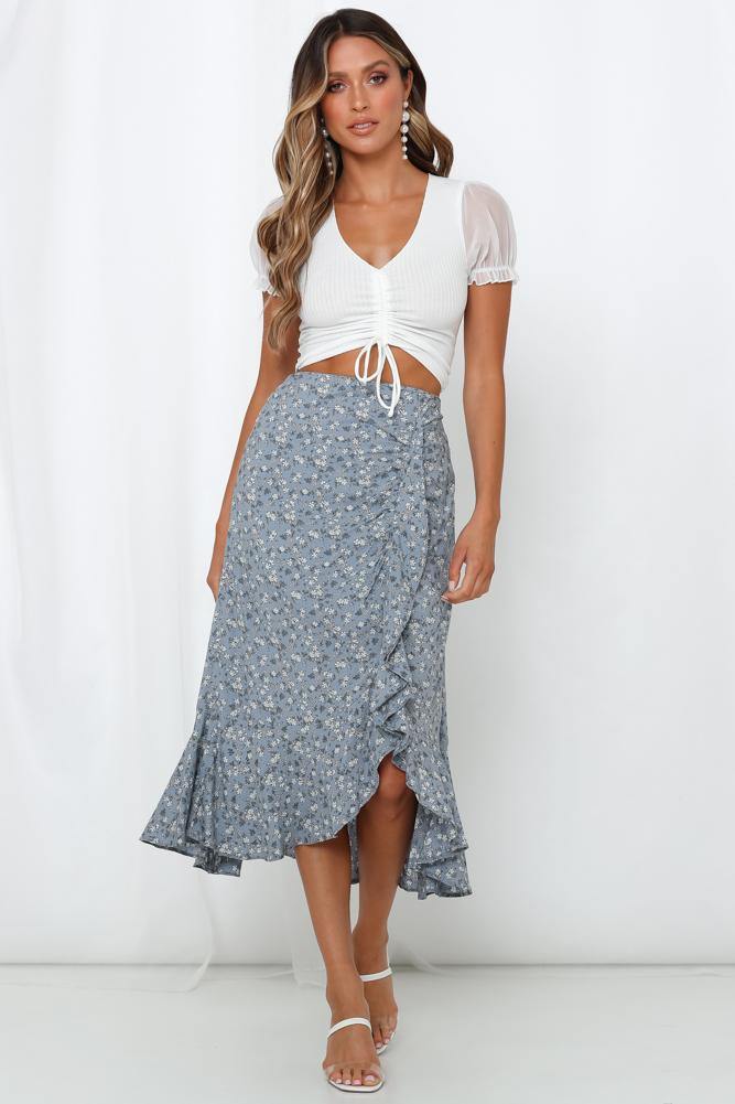 On The Outskirts Midi Skirt Blue