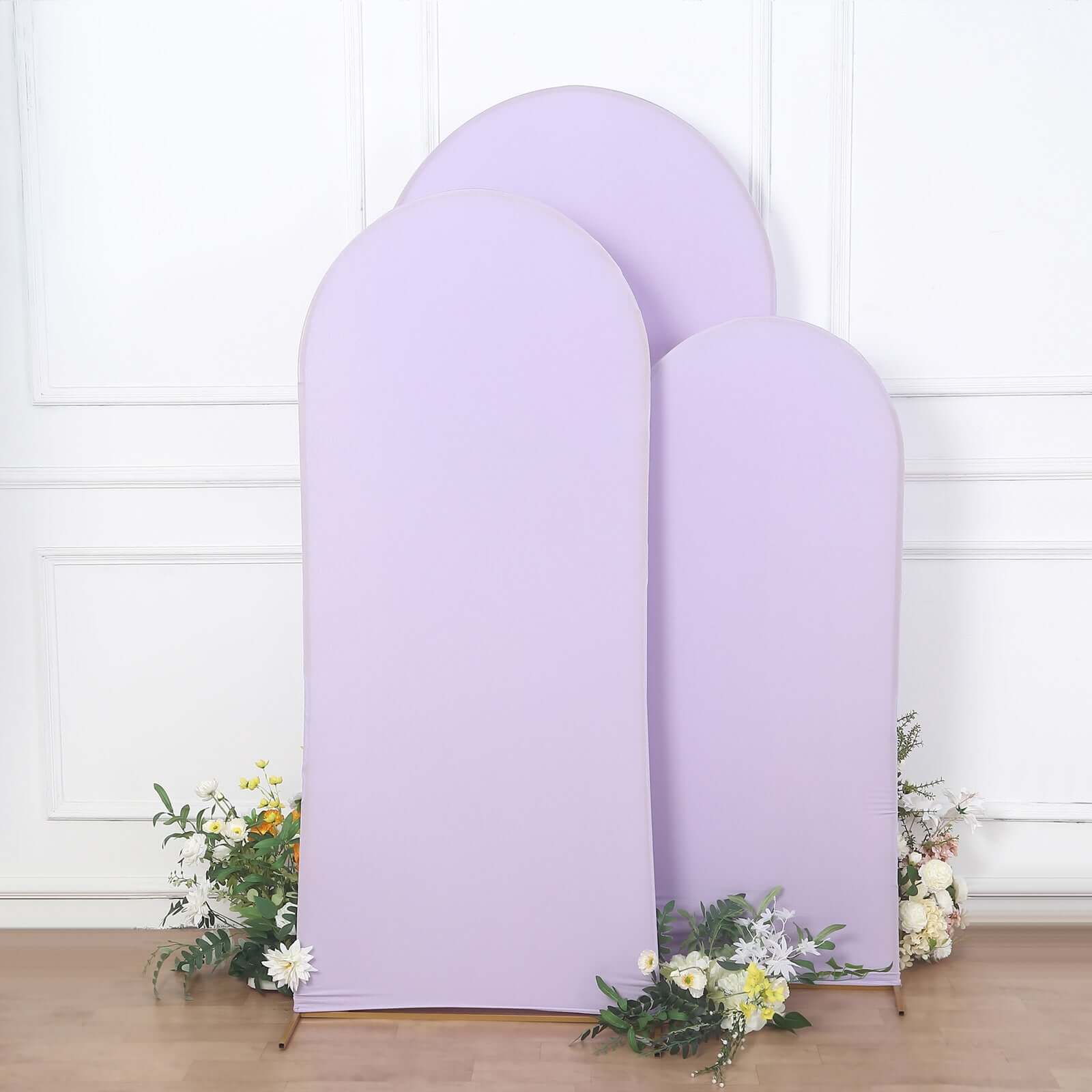 Set of 3 Matte Lavender Lilac Spandex Fitted Wedding Arch Covers For Round Top Chiara Backdrop Stands 5ft, 6ft, 7ft