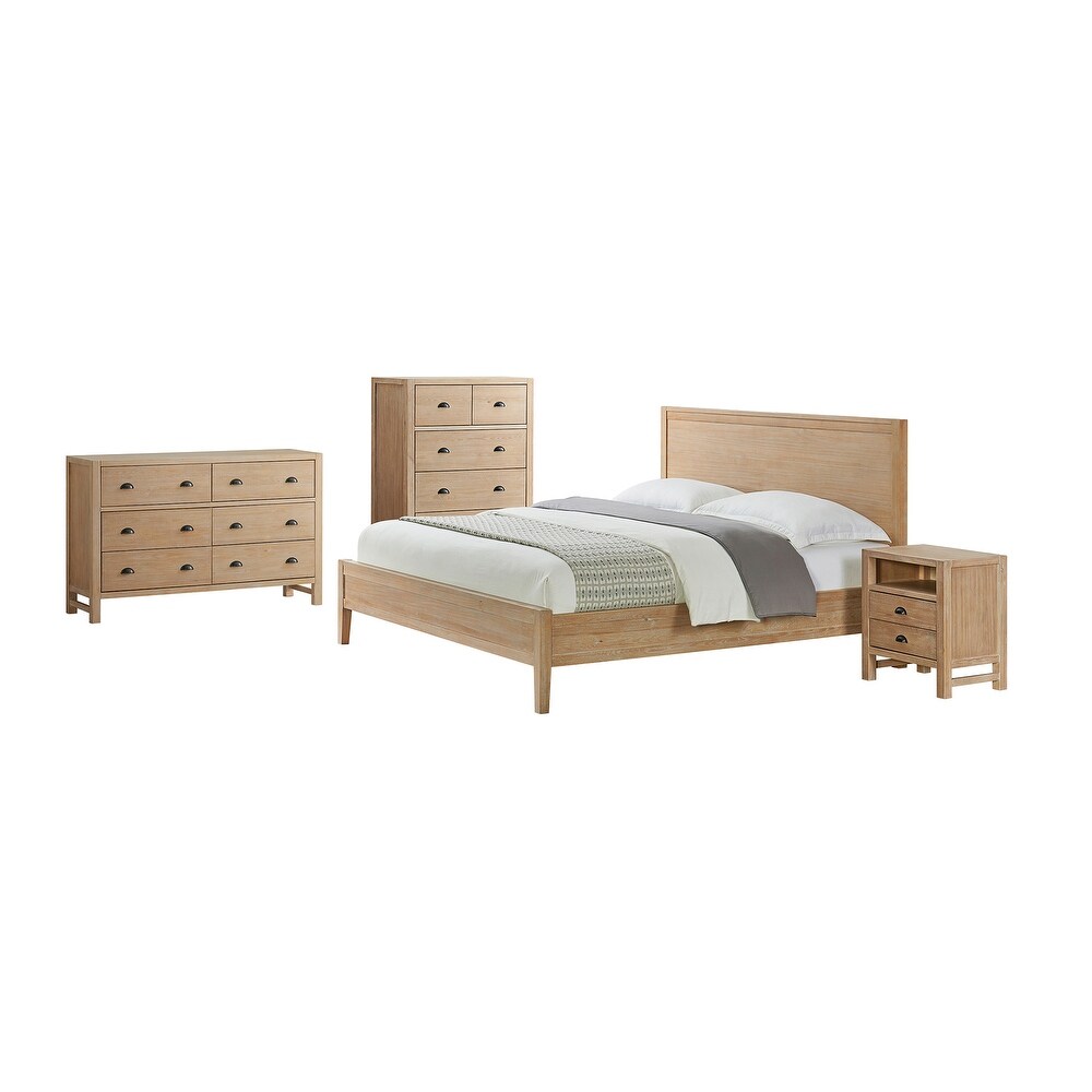 Arden 4 Piece Wood Bedroom Set with King Bed  2 Drawer Nightstand  5 Drawer Chest  6 Drawer Dresser