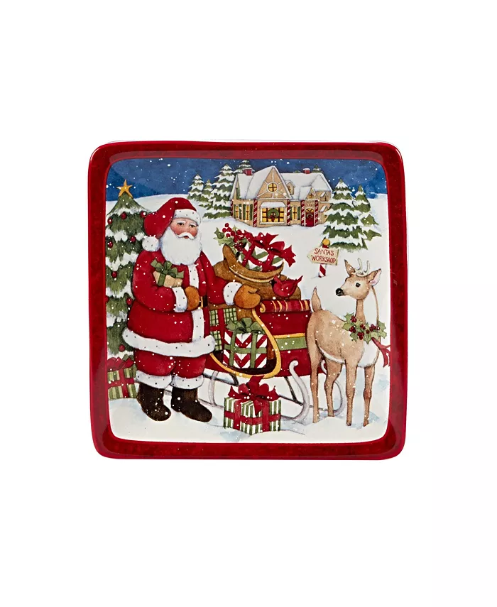 Certified International Santa's Workshop 4 Piece Canape Plate Set