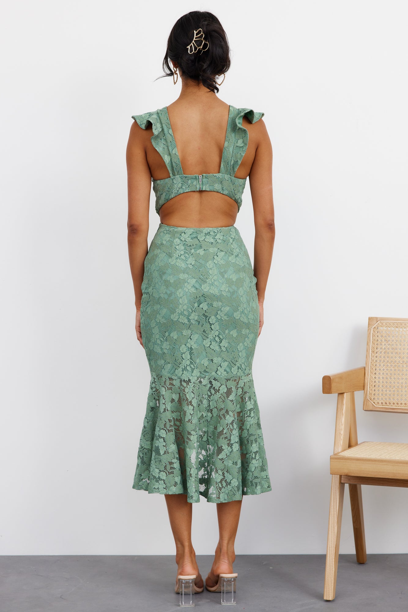 Keep It Lacey Midi Dress Green