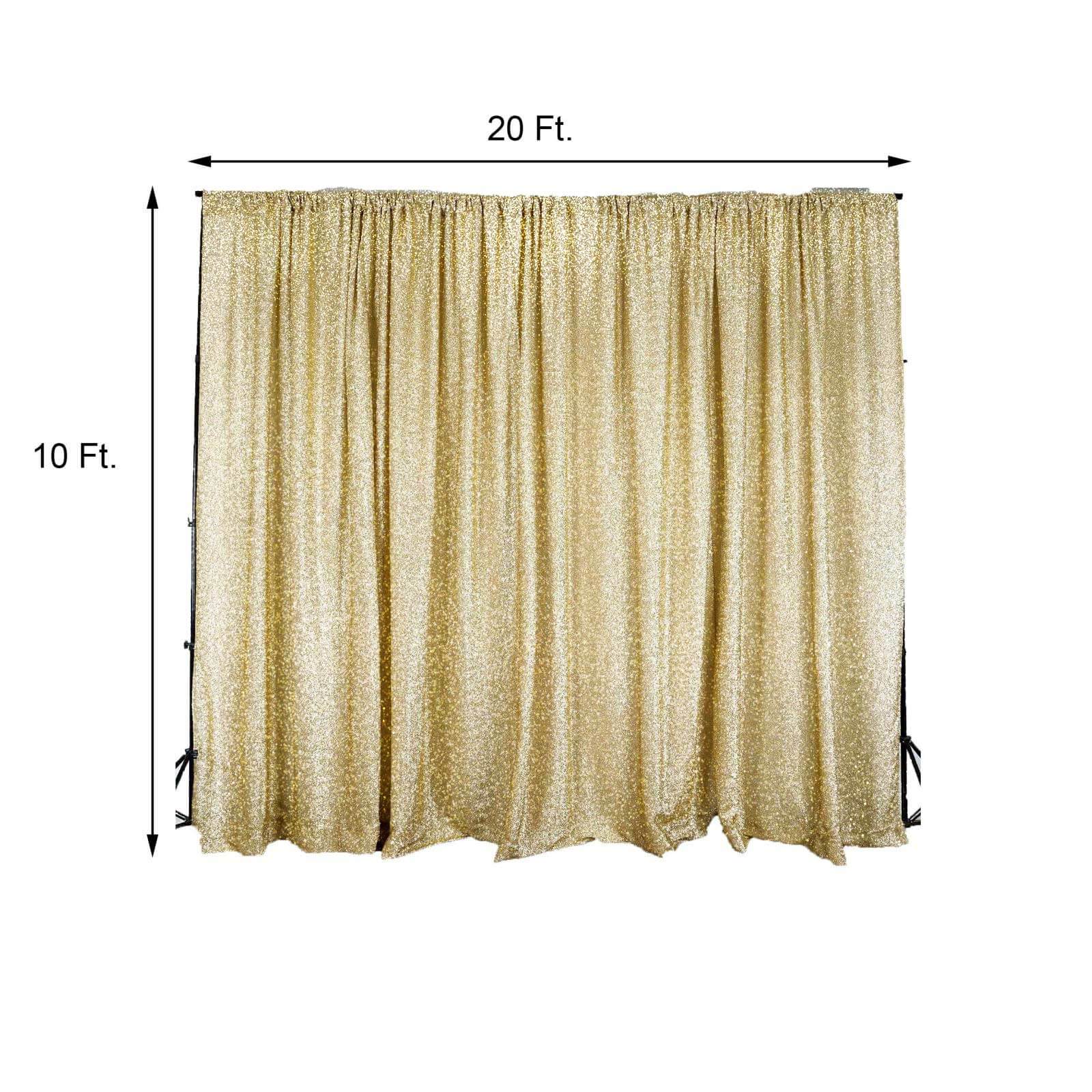 Champagne Metallic Shimmer Tinsel Backdrop Drape Curtain, Event Background Divider Panel - 20ftx10ft