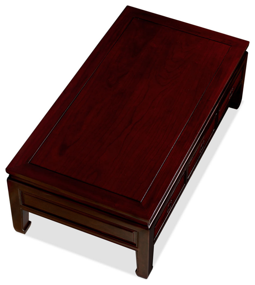 Dark Cherry Elmwood Rectangular Chinese Ming Coffee Table Three Drawers   Asian   Coffee Tables   by China Furniture and Arts  Houzz