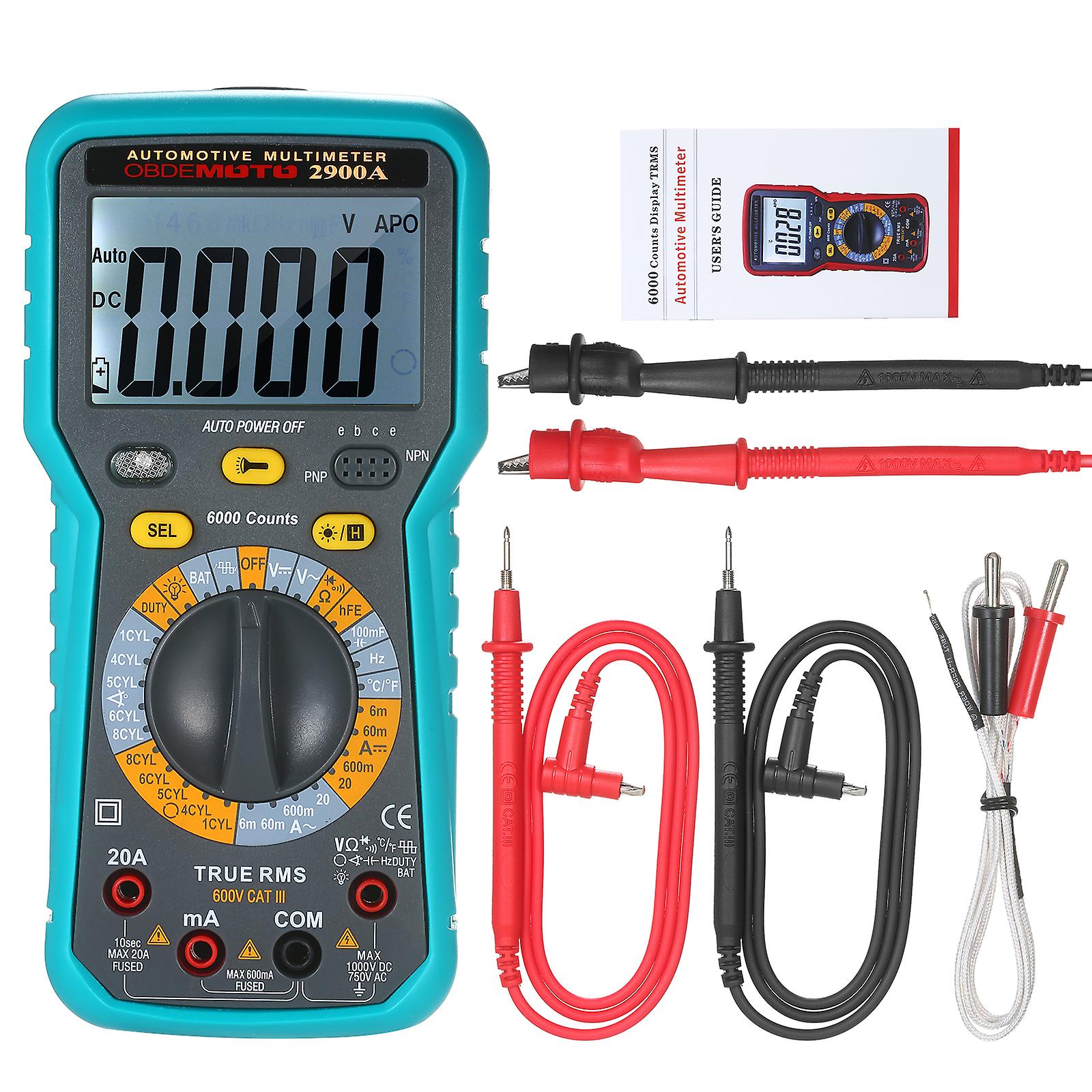 6000 Count Lcd Digital Automotive Multimeter True Rms Universal Tester With Flashlight No.255979