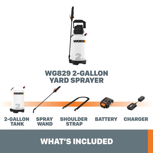 Worx Wg829 20v Power Share Cordless Yard Sprayer Battery And Charger Included