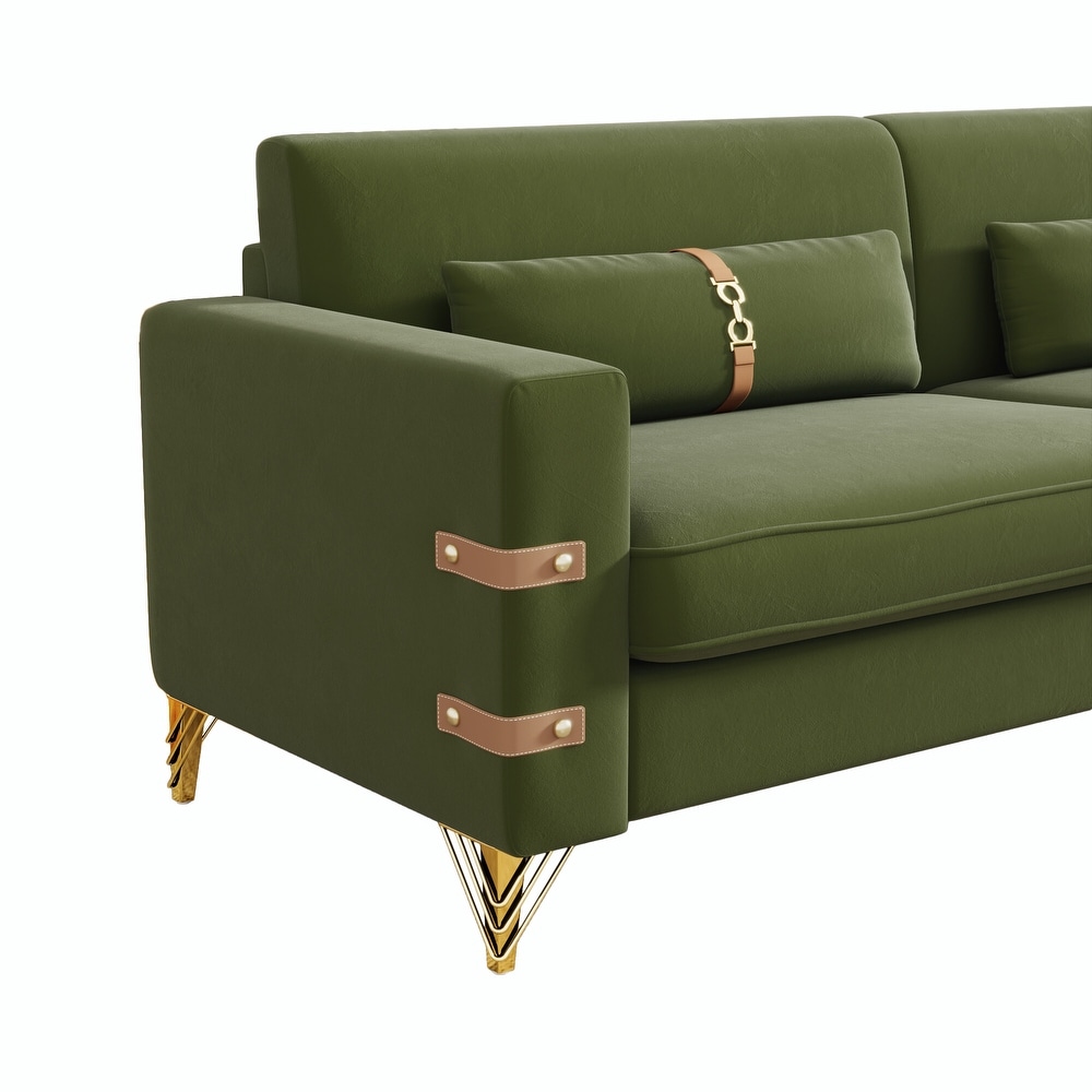 Modern Designs Velvet Upholstered Living Room Sofa  2 Seat Sofa Couch With Golden Metal Legs with Avocado green Sofa