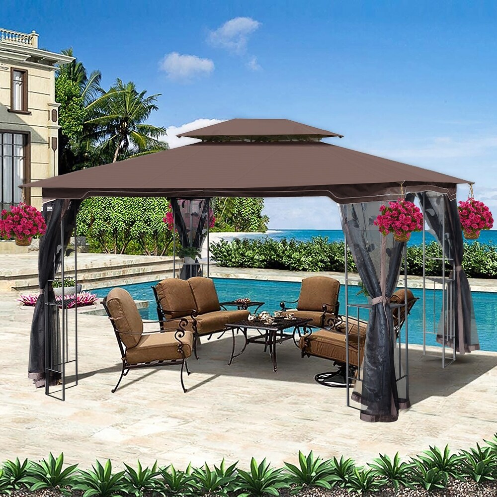 Brown2 13x10 ft Outdoor Gazebo Canopy Tent with Ventilated Roof