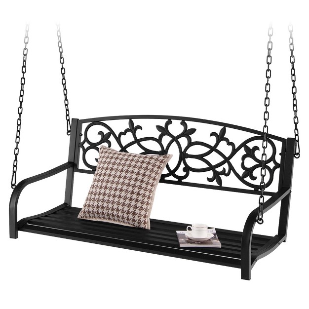 Tangkula Patio Porch Swing 2 person Outdoor Metal Swing Bench Chair W Chains