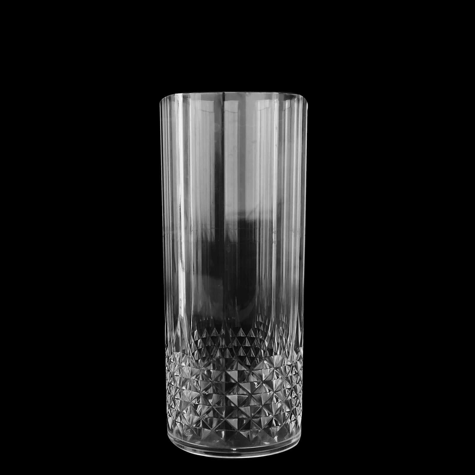 6 Pack Clear Crystal Cut Reusable Plastic Highball Drinking Glasses, Shatterproof Cocktail Tumblers 14oz