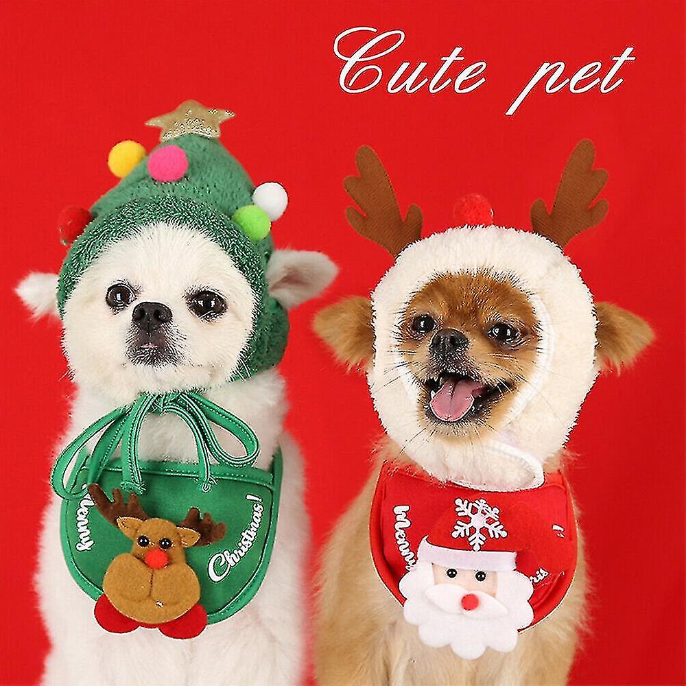 Pet Dog Cat Christmas Elk Hat Santa Bib Costume Puppy Xmas Party Fancy Dress