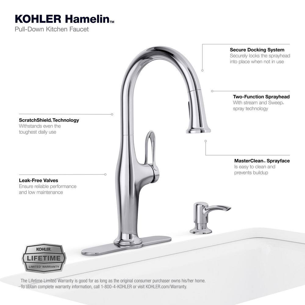 KOHLER Hamelin Single Handle Pull Down Sprayer Kitchen Faucet in Polished Chrome K-R33446-SD-CP