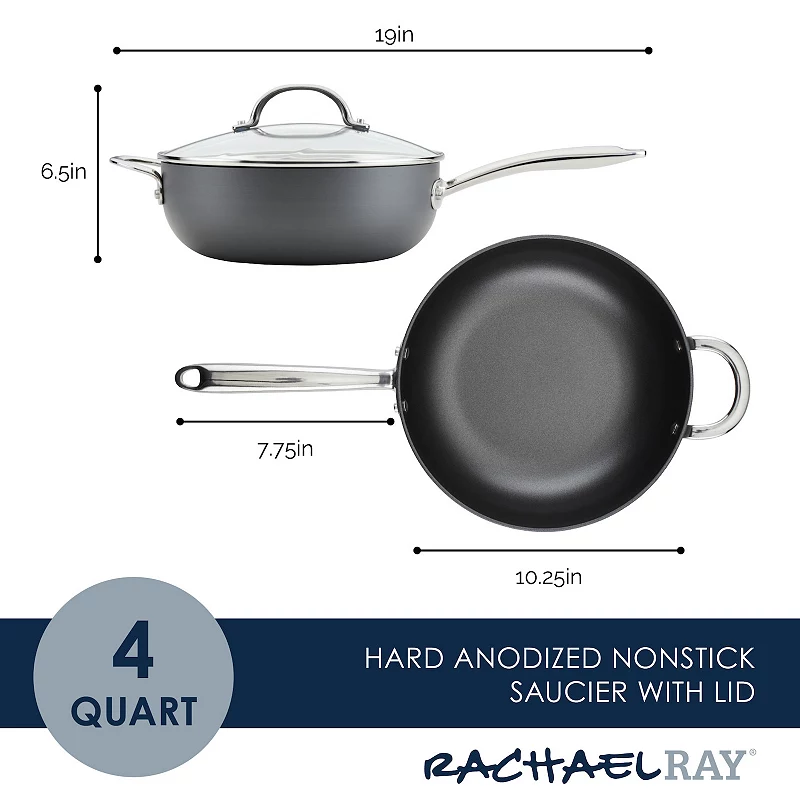 Rachael Ray? 4-qt. Hard Anodized Nonstick Saucier Saucepan with Helper Handle and Lid