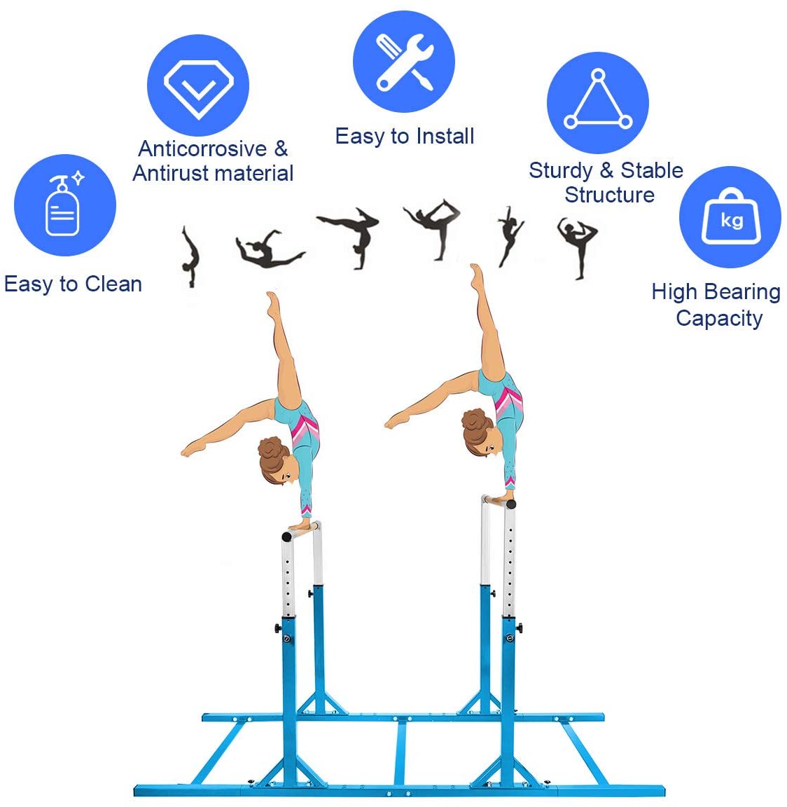 Costzon Double Horizontal Bars, Junior Gymnastic Training Parallel Bars w/11-Level 38-55