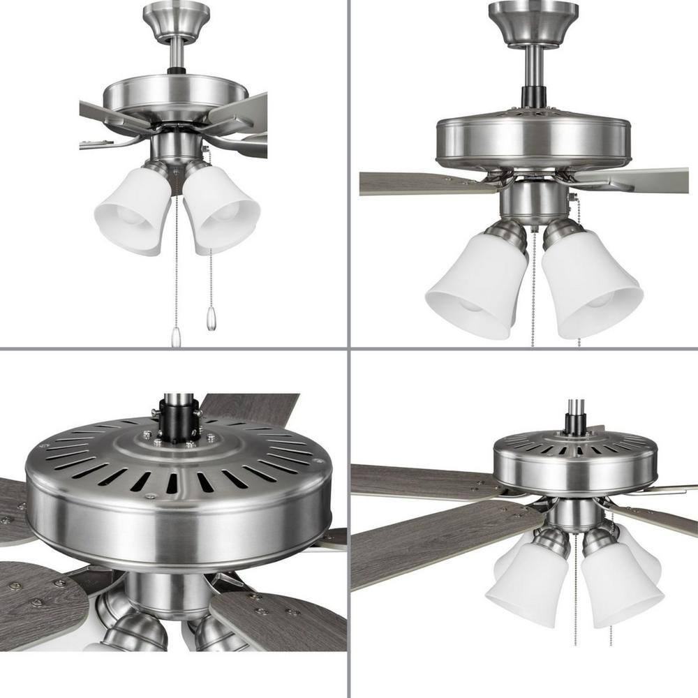 Progress Lighting AirPro 52 in. Integrated LED Indoor Brushed Nickel Silver 5-Blade AC Motor Transitional Ceiling Fan with Light P250081-009-WB