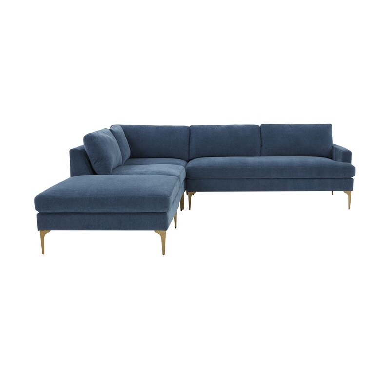 Serena Velvet Upholstered Large LAF Chaise Sectional with Brass Legs