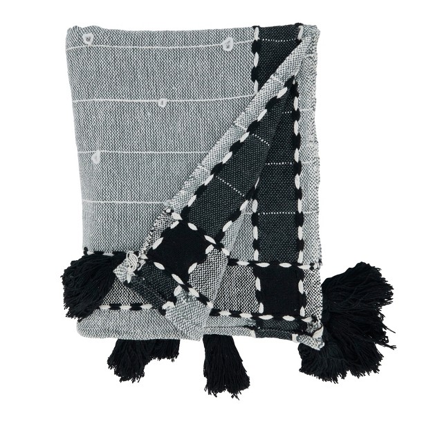 Saro Lifestyle Banded Border Tassel Throw 50x60 Inches Black