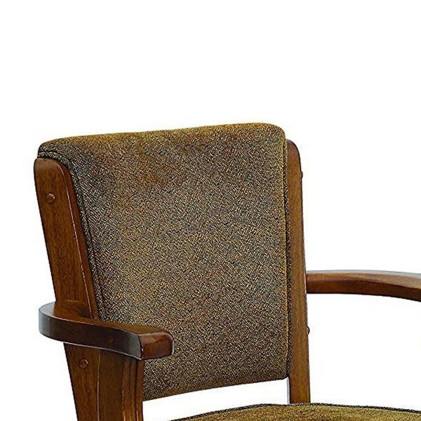 25 Inch Wood Arm Game Chair， Textured Fabric， Caster Wheels， Brown