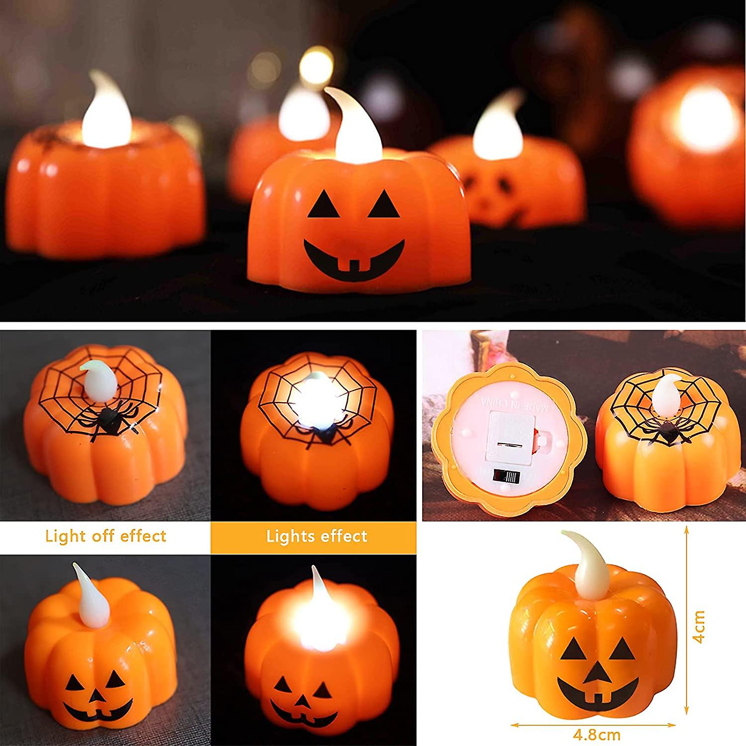 Night Light Battery Operated Tealights Pumpkin Candles， 12pcs Pumpkin Halloween Candle， Pumpkin Light ，led Tealights For Halloween Decorations Warm Wh