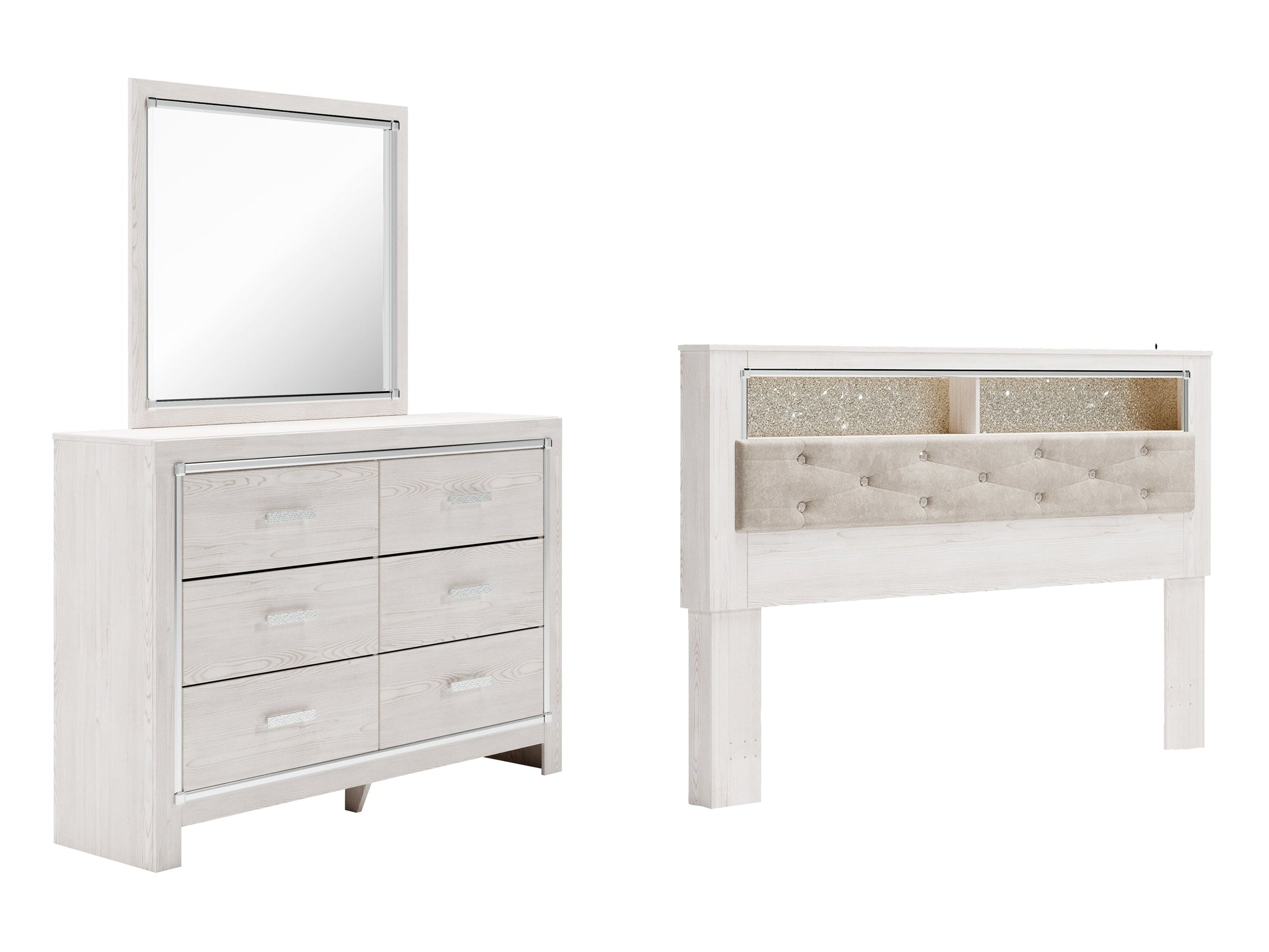 (Online Special Price) Altyra King Bookcase Headboard, Dresser and Mirror