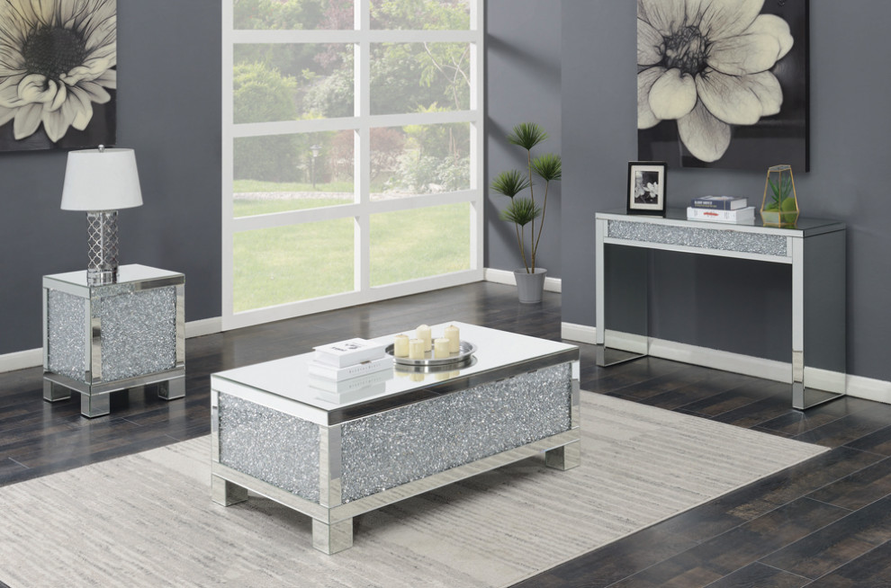 Gillian Rectangular Sofa Table Silver and Clear Mirror   Modern   Console Tables   by Modon  Houzz