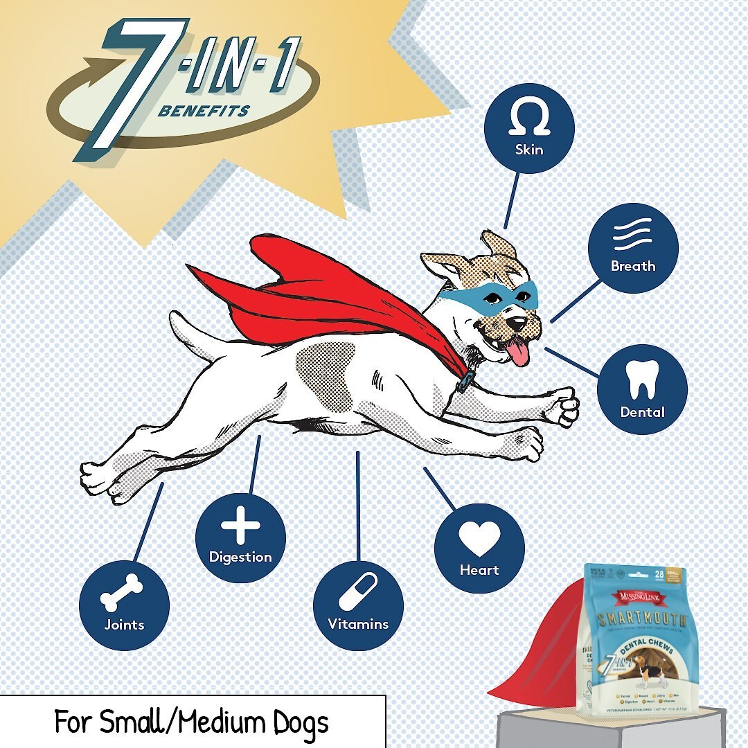 The Missing Link Smartmouth Dental Chews for Small and Medium Dogs， over 15 lbs