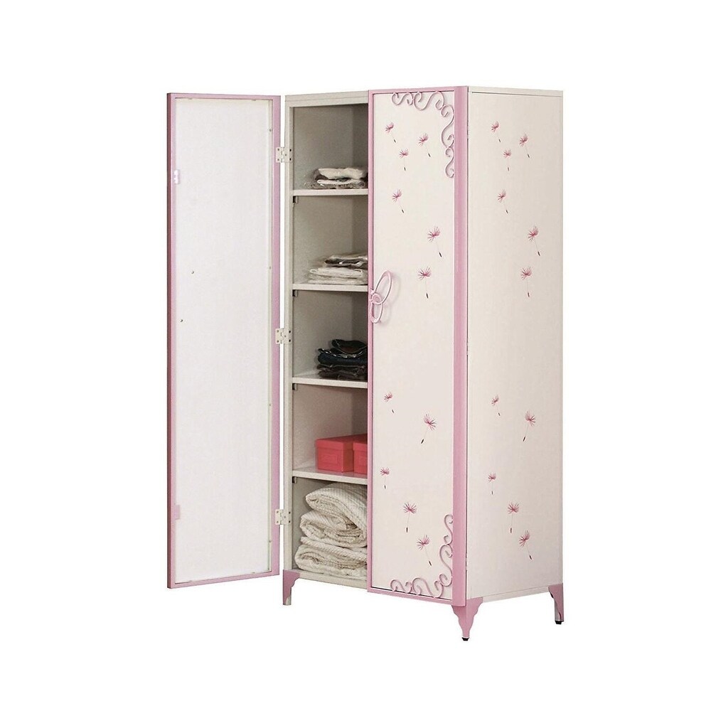 Armoire with Butterfly Design in White   Light Purple