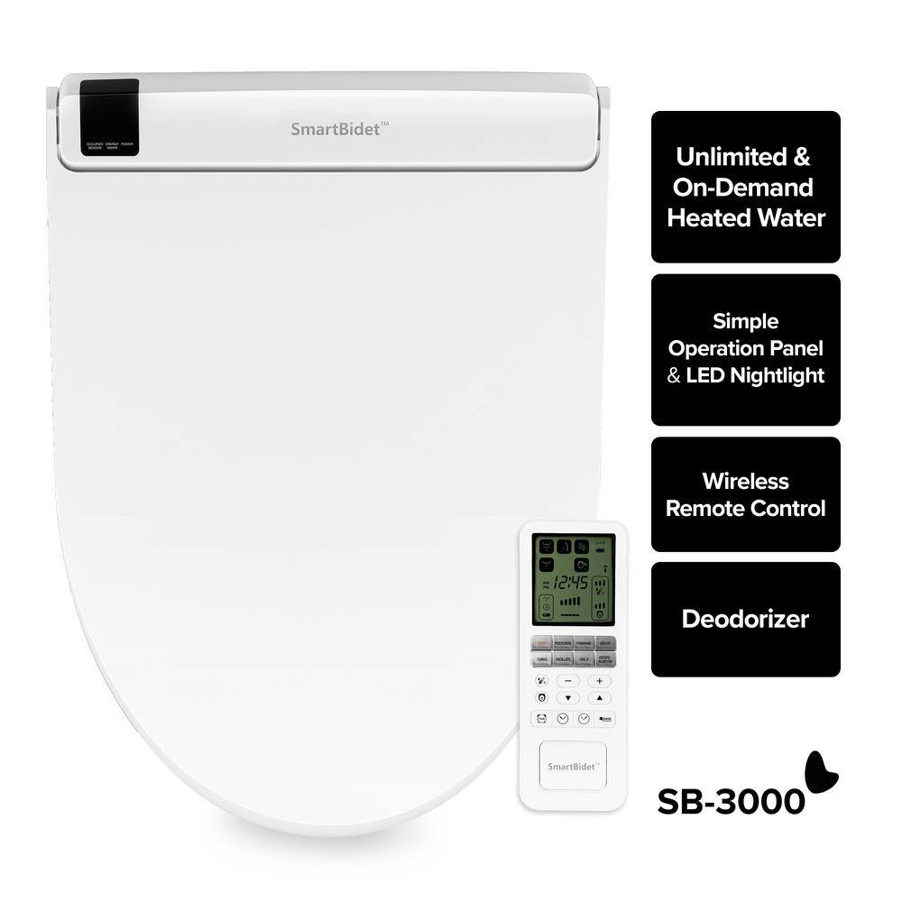 SmartBidet Electric Bidet Seat for Elongated Toilets with Remote Control in White SB-3000